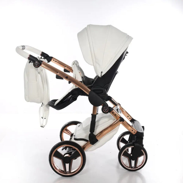 Junama Handcraft Diamond Pram – 2 in 1 Luxury White & Rose Gold Travel System Junama