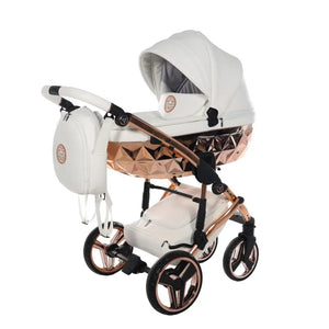 Junama Handcraft Diamond Pram – 2 in 1 Luxury White & Rose Gold Travel System Junama