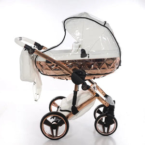 Junama Handcraft Diamond Pram – 2 in 1 Luxury White & Rose Gold Travel System Junama