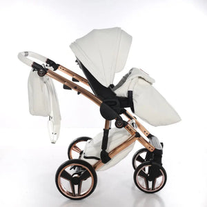 Junama Handcraft Diamond Pram – 2 in 1 Luxury White & Rose Gold Travel System Junama