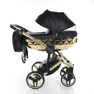 Junama Handcraft Diamond Pram – 3 in 1 Luxury Black & Gold Travel System Junama