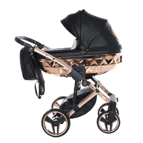 Junama Handcraft Diamond Pram – 3 in 1 Luxury Black & Rose Gold Travel System Junama