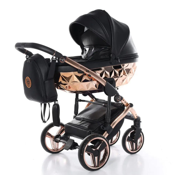 Junama Handcraft Diamond Pram – 3 in 1 Luxury Black & Rose Gold Travel System Junama