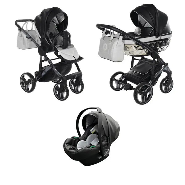 Junama Handcraft Diamond Pram – 3 in 1 Luxury Glitter Black Travel System Junama