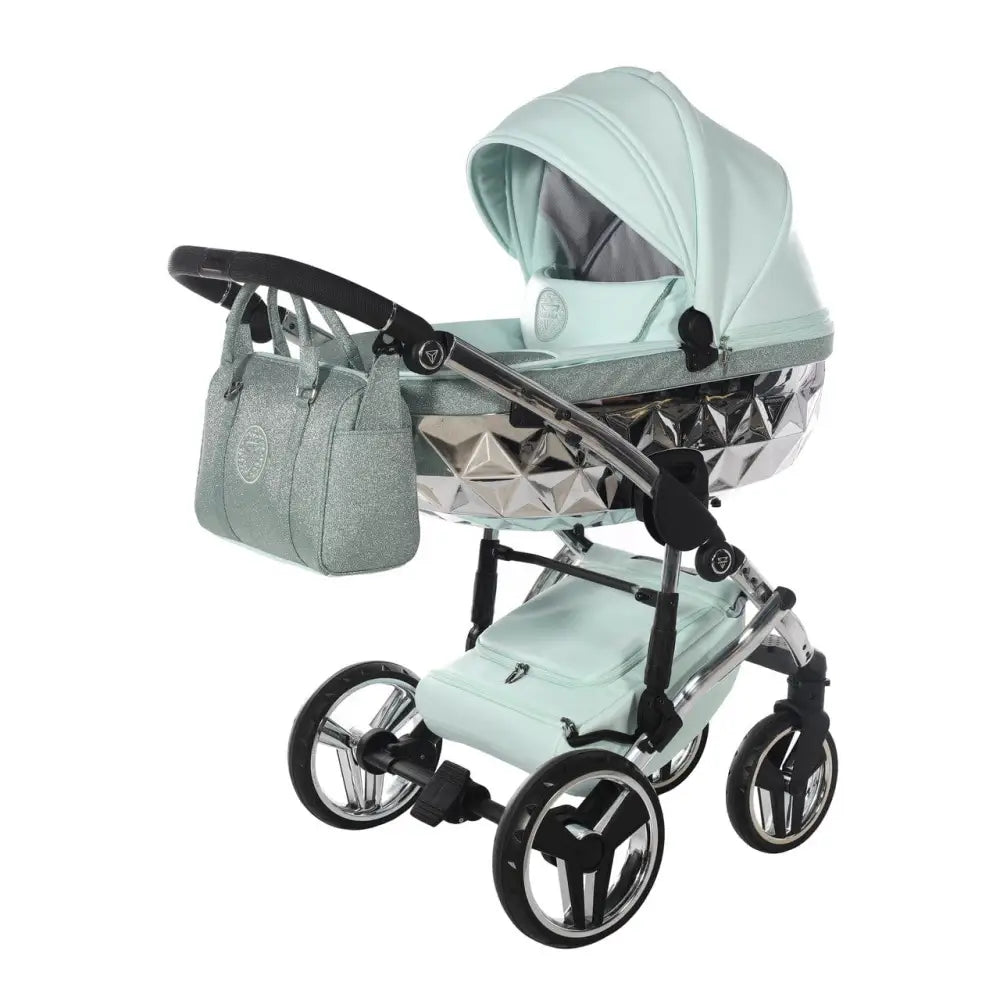 Junama Handcraft Diamond Pram – 3 in 1 Luxury Glitter Mint Travel System Junama