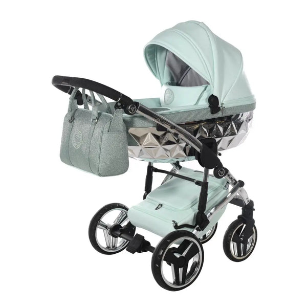 Junama Handcraft Diamond Pram – 3 in 1 Luxury Glitter Mint Travel System Junama