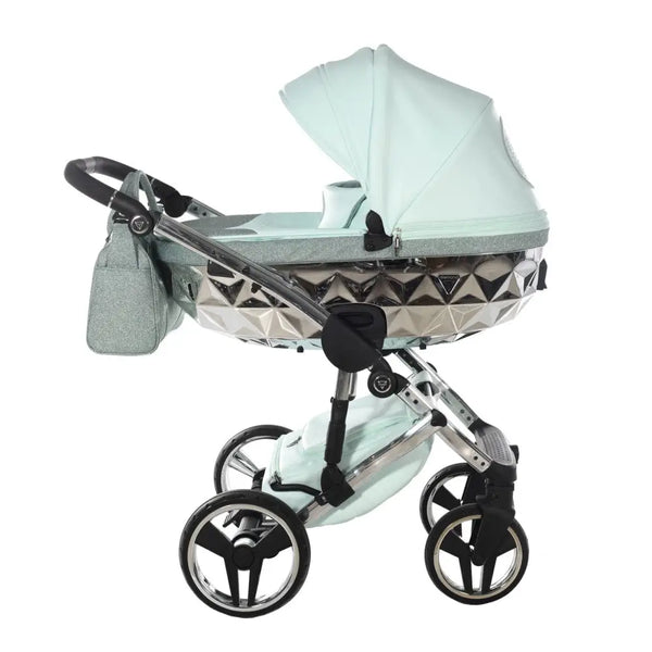 Junama Handcraft Diamond Pram – 3 in 1 Luxury Glitter Mint Travel System Junama