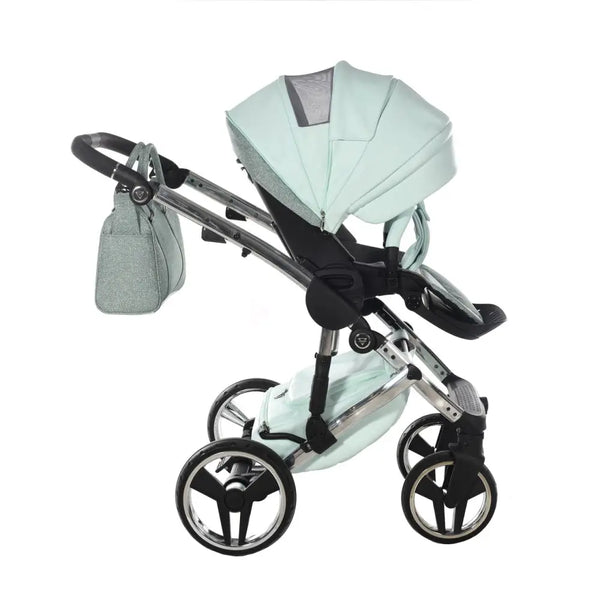 Junama Handcraft Diamond Pram – 3 in 1 Luxury Glitter Mint Travel System Junama