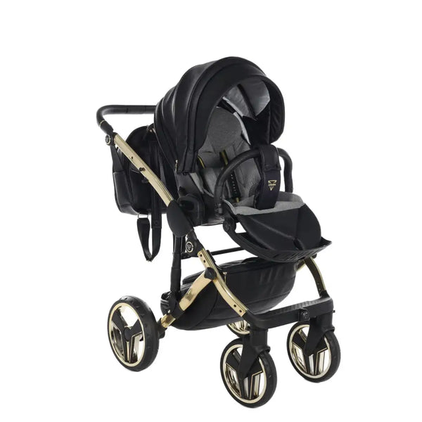 Junama Handcraft Diamond Pram With Isofix – 3 in 1 Luxury Black & Gold Travel System Junama