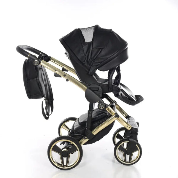 Junama Handcraft Diamond Pram With Isofix – 3 in 1 Luxury Black & Gold Travel System Junama