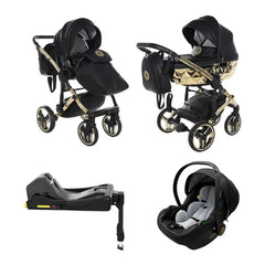 Junama Handcraft Diamond Pram With Isofix – 3 in 1 Luxury Black & Gold Travel System Junama
