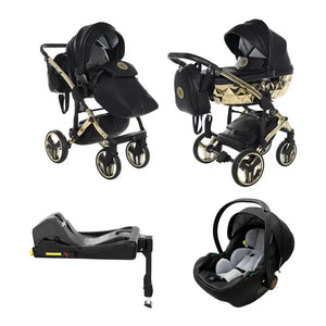 Junama Handcraft Diamond Pram With Isofix – 3 in 1 Luxury Black & Gold Travel System Junama
