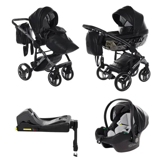Junama Handcraft Diamond Pram With Isofix – 4 in 1 Luxury Black Travel System Junama