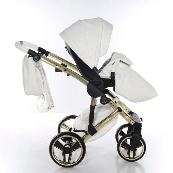 Junama Handcraft Diamond Pram With Isofix – 4 in 1 Luxury White & Gold Travel System Junama