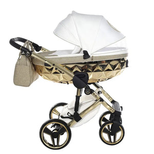 Junama Handcraft Diamond Pram With Isofix Base – 4 in 1 Luxury Glitter Gold Travel System Junama