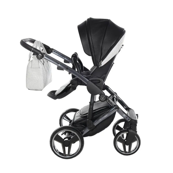 Junama Handcraft Diamond Pram With Isofix Base – 4 in 1 Luxury Glitter Black Travel System Junama