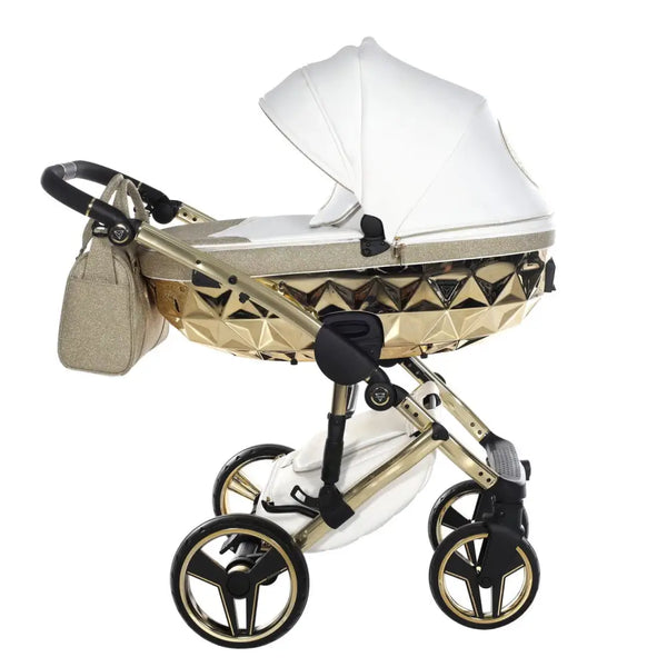 Junama Handcraft Diamond Pram With Isofix Base – 4 in 1 Luxury Glitter Gold Travel System Junama