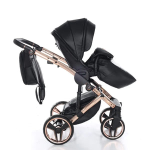 Junama Handcraft Diamond Pram With Isofix Base – 4 in 1 Luxury Black & Rose Gold Travel System Junama