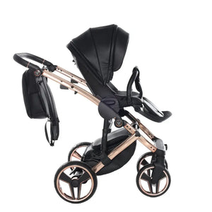 Junama Handcraft Diamond Pram With Isofix Base – 4 in 1 Luxury Black & Rose Gold Travel System Junama