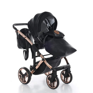 Junama Handcraft Diamond Pram With Isofix Base – 4 in 1 Luxury Black & Rose Gold Travel System Junama