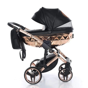 Junama Handcraft Diamond Pram With Isofix Base – 4 in 1 Luxury Black & Rose Gold Travel System Junama