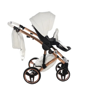 Junama Handcraft Diamond Pram With Isofix Base – 4 in 1 Luxury White & Rose Gold Travel System Junama