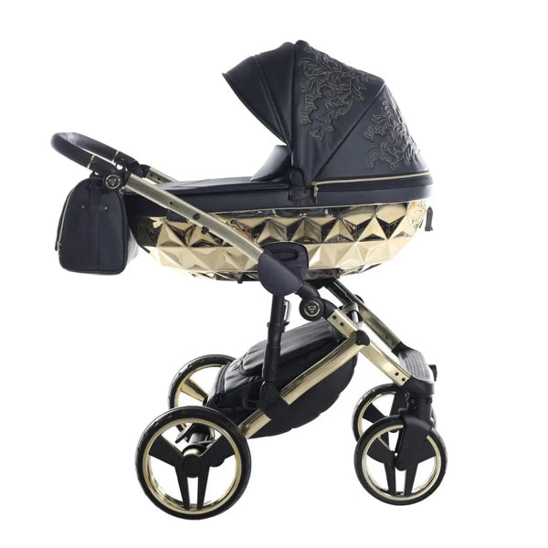 Junama Handcraft Enzo Black & Gold Pram – 2 in 1 Luxury Travel System Junama