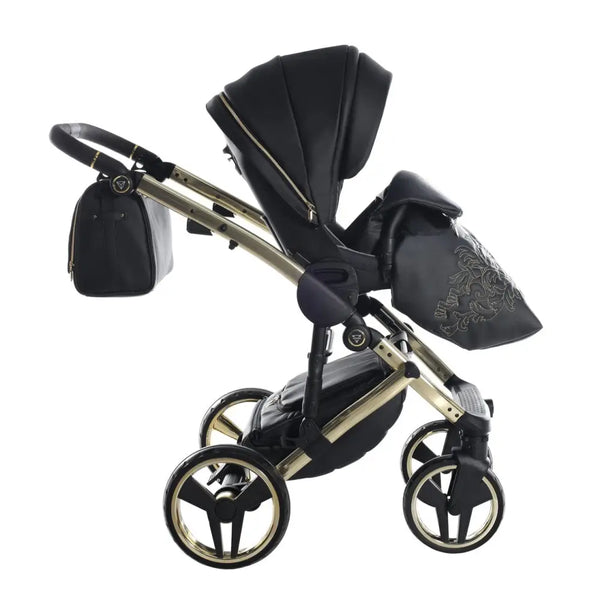 Junama Handcraft Enzo Black & Gold Pram – 2 in 1 Luxury Travel System Junama