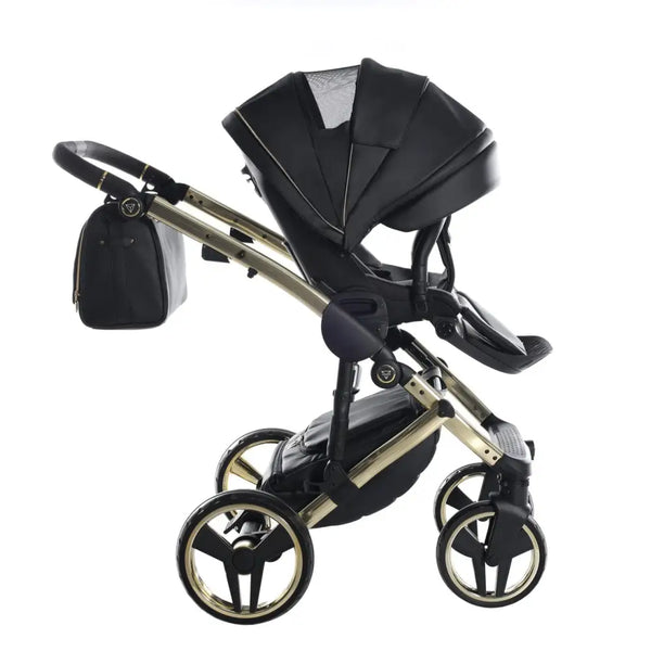 Junama Handcraft Enzo Black & Gold Pram – 2 in 1 Luxury Travel System Junama