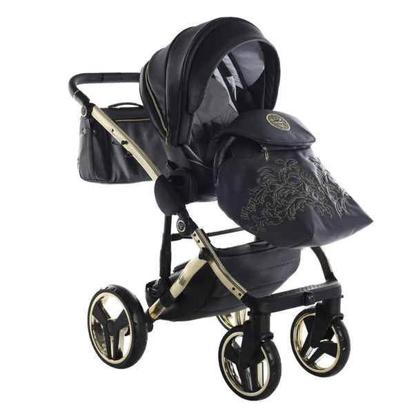 Junama Handcraft Enzo Black & Gold Pram – 3 in 1 Luxury Travel System Junama