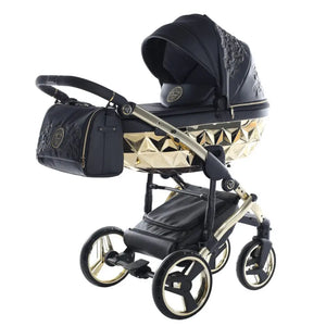 Junama Handcraft Enzo Black & Gold Pram With Isofix – 4 in 1 Luxury Travel System Junama