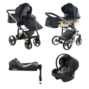 Junama Handcraft Enzo Black & Gold Pram With Isofix – 4 in 1 Luxury Travel System Junama