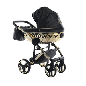 Junama Handcraft Enzo Black & Gold Pram With Isofix – 4 in 1 Luxury Travel System Junama