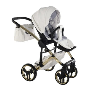 Junama Handcraft Enzo White & Gold Pram – 2 in 1 Luxury Travel System Junama