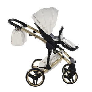 Junama Handcraft Enzo White & Gold Pram – 3 in 1 Luxury Travel System Junama