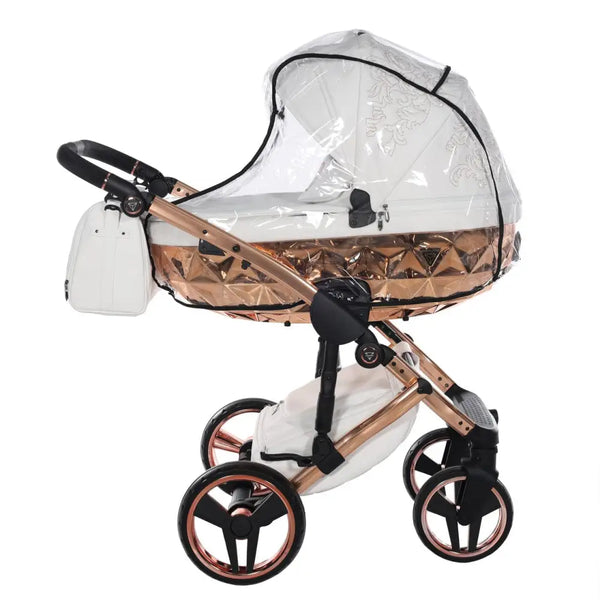 Junama Handcraft Enzo White & Rose Gold Pram – 2 in 1 Luxury Travel System Junama