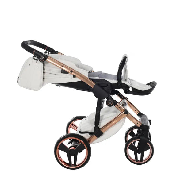Junama Handcraft Enzo White & Rose Gold Pram – 3 in 1 Luxury Travel System Junama