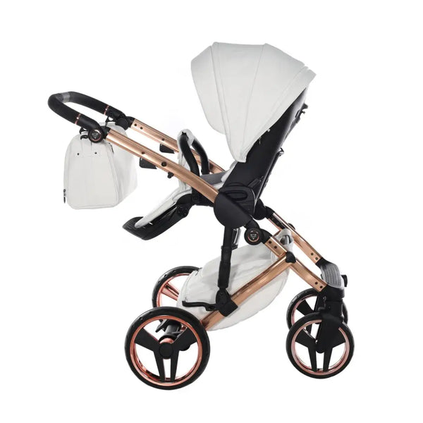 Junama Handcraft Enzo White & Rose Gold Pram – 3 in 1 Luxury Travel System Junama