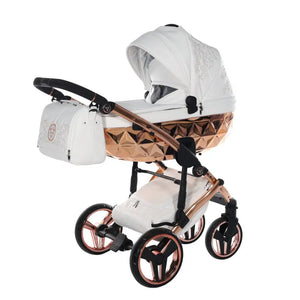 Junama Handcraft Enzo White & Rose Gold Pram – 3 in 1 Luxury Travel System Junama