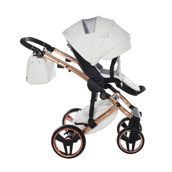 Junama Handcraft Enzo White & Rose Gold Pram – 3 in 1 Luxury Travel System Junama
