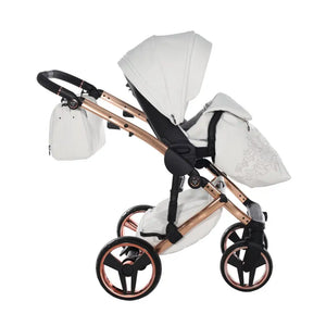 Junama Handcraft Enzo White & Rose Gold Pram With Isofix Base – 4 in 1 Luxury Travel System Junama