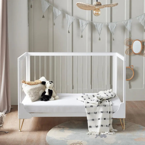 Kimi Acrylic Cot Bed in White and Gold 120cm x 60cm Babymore