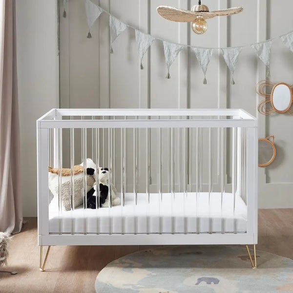 Kimi Acrylic Cot Bed in White and Gold 120cm x 60cm Babymore