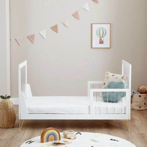 Kimi Acrylic Cot Bed in White and Gold 140cm x 70cm Babymore