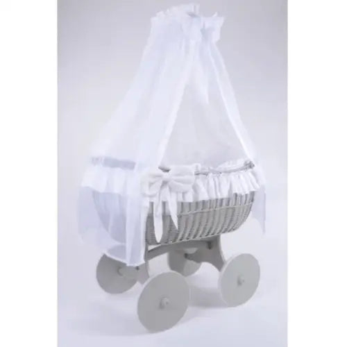 MJ Marks Ophelia Grey and White Wicker Crib with Drapes  Mj Marks   