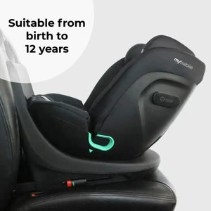 My Babiie Easy Spin Car Seat with Top Teather in Black – Grows from Newborn to 12 Years My Babiie