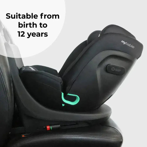 My Babiie Easy Spin Car Seat with Top Teather in Black – Grows from Newborn to 12 Years My Babiie