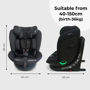 My Babiie Easy Spin Car Seat with Top Teather in Black – Grows from Newborn to 12 Years My Babiie