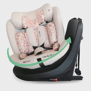 My Babiie Easy Spin Car Seat with Top Teather in Blush Leopard – Grows from Newborn to 12 Years My Babiie