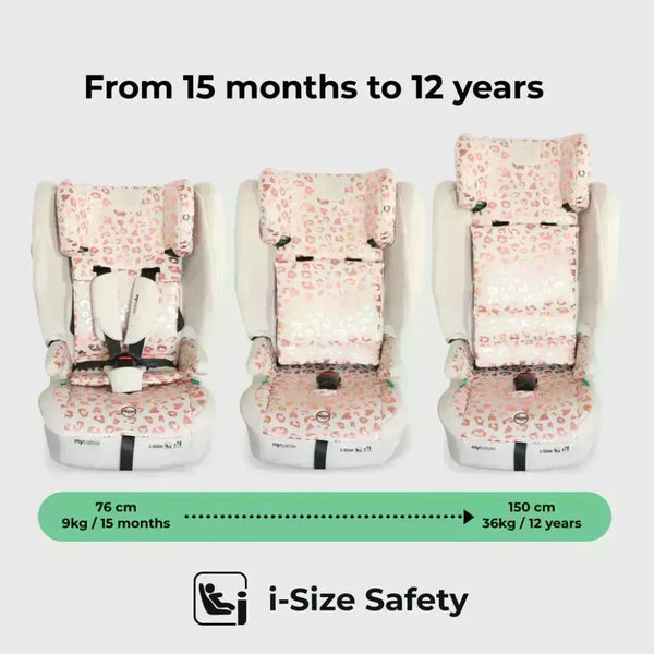 My Babiie Foldable i-Size Isofix Toddler Booster Seat - Blush Leopard My Babiie